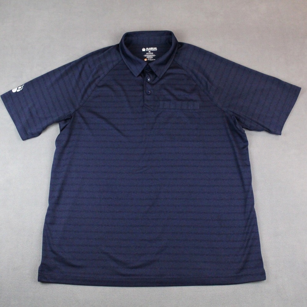 Alaskan Hardgear Duluth Trading Polo Shirt Mens XL Blue Striped Airbanks Snaps